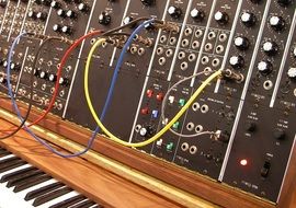 synthesizer with wires and buttons