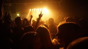 people at a dance concert in the rays of light