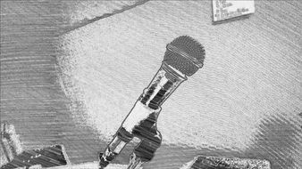 pencil-drawn microphone in the studio