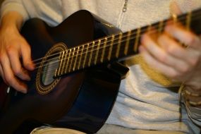 Musician playing on guitar