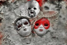 gloomy masks on a gray background