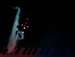 Saxophone on Piano keys, digital art