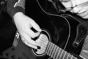 playing acoustic guitar close-up