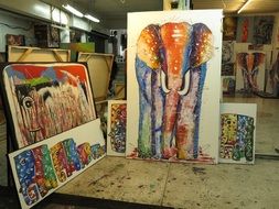 paintings with elephants in the gallery