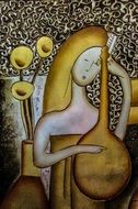 copper engraving in the form of a girl with a guitar