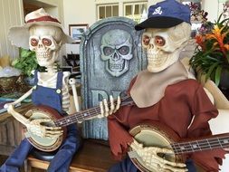 Skeletons with guitars Halloween figurines