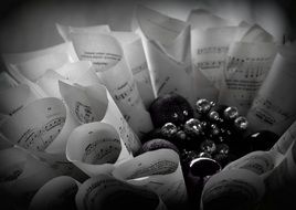 Christmas decorations and twisted sheet music