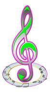 colorful treble clef above note signs