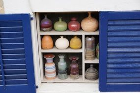 various vases on the shelves