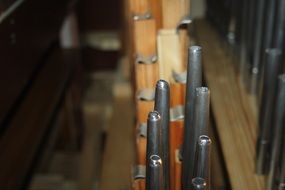 organ pipes in the church close up