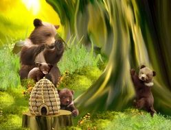cartoon image of a bear and cubs