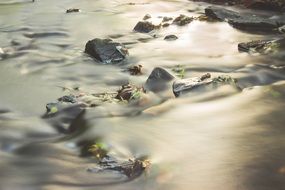 River Water running around Stones, long exposure
