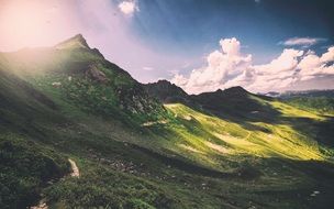 panorama of mountain sunny landscape