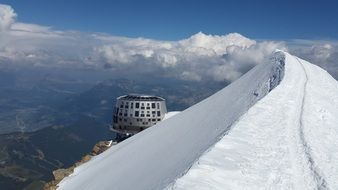 building of a modern shelter on vibrant Mont Blanc