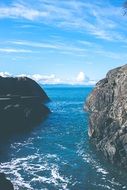 panorama of rocks in the water on a sunny day