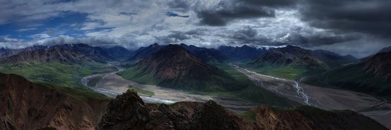 mountain landscape with green valleys, alaska