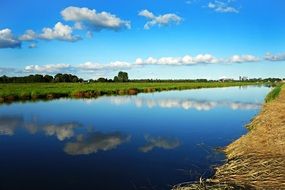 clouds reflected in the river on a sunny day