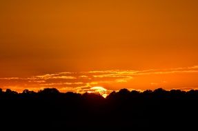 Orange sky above dark land at sunset