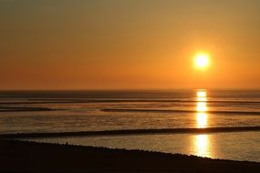 Wadden Sea beach at the sunset