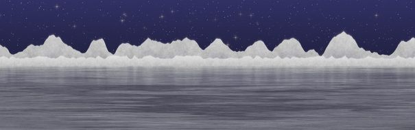 banner with mountains in ice near the sea