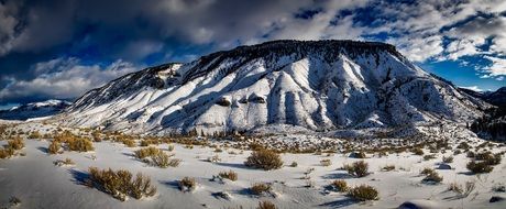 Landscape of Yellowstone in winter at dusk