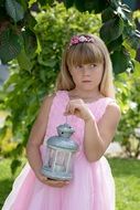 Child Girl Blond Lantern Out