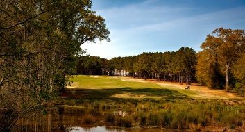 autumn field panorama of golf course in Alabama