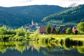 reflection of the Black Forest in the waters of the river