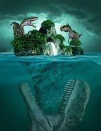 dinosaur on the island as a surreal landscape