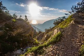 bright summer sun in the mountains