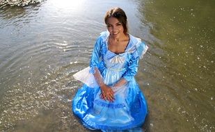 pretty woman in blue princess dress