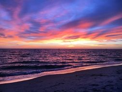 bright colorful sunset over the sea