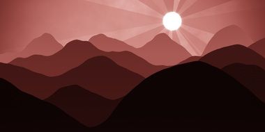 landscape sun in sunset over the mountains as an illustration