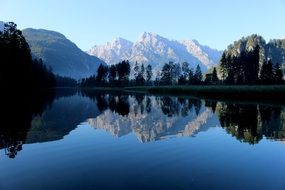 reflection of white mountains in a lake in Austria