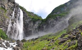 landscape of cliff waterfall in norway