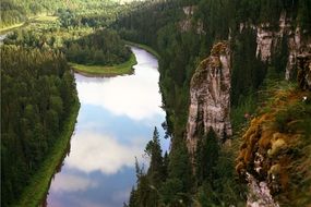 landscape of Usva River in the Ural Mountains at summer in Russia