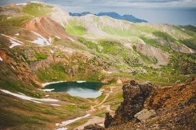 scenic top view of mountain lake