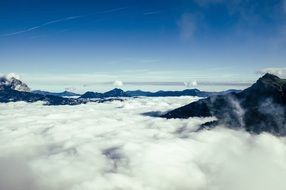 panorama of white clouds over the mountains