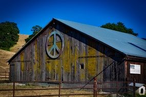 peace sign on a farm shed, usa, california