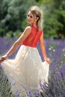 blonde Girl posing on Lavender field