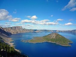 scenic view of wizard island, usa, oregon, crater lake national park