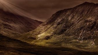 panoramic view of mountains in Scotland in the dark twilight