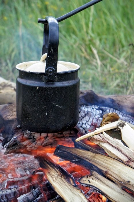 pan on a fire among nature