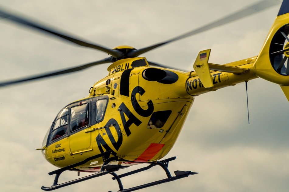 yellow rescue helicopter close up