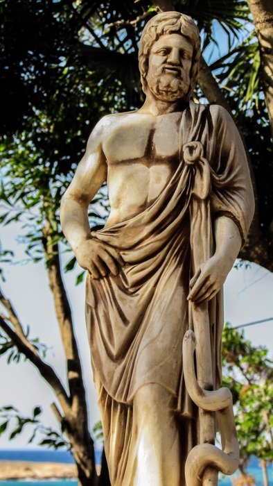 Asclepius sculpture in the park