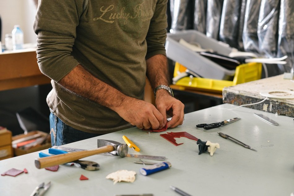 Man works in the garage