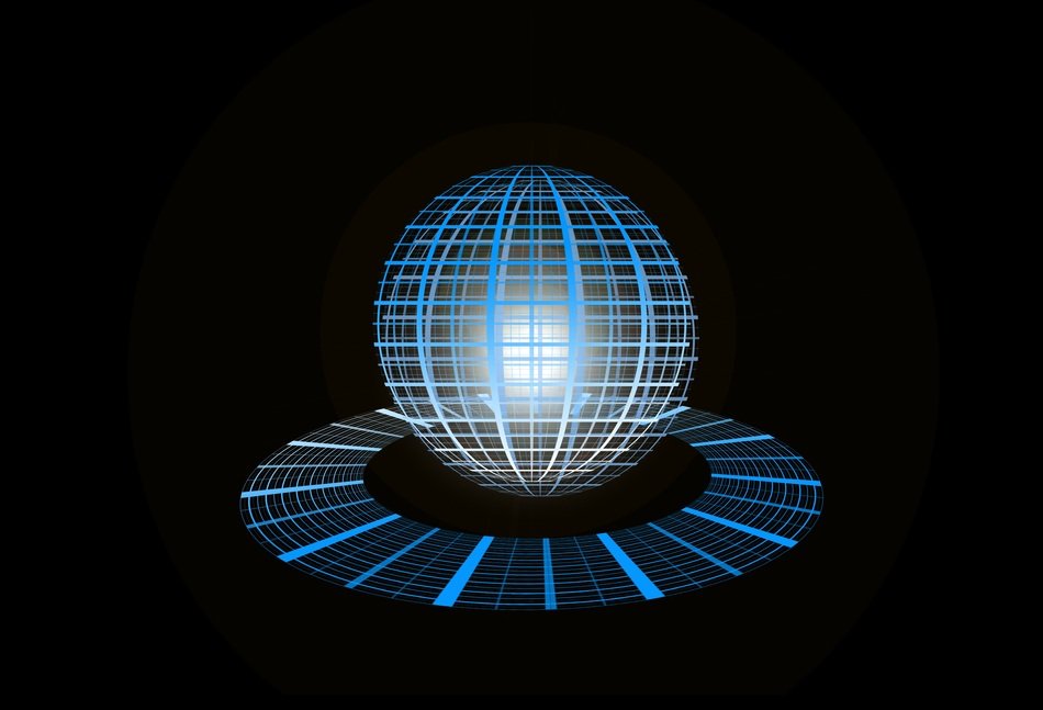 globe and global network with lights at dark background