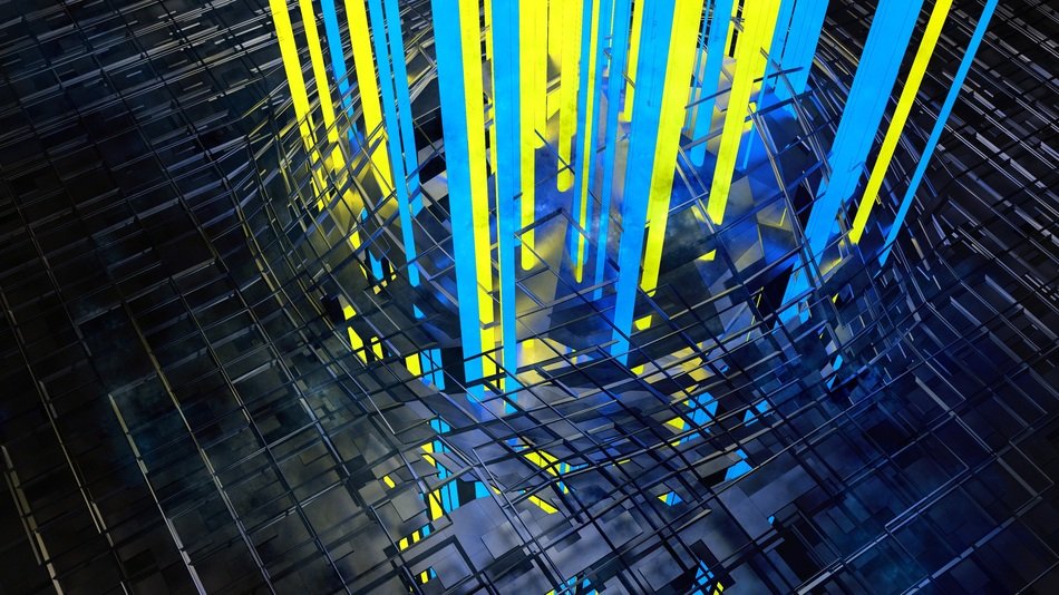 reflection of multicolored lines on a metal construction