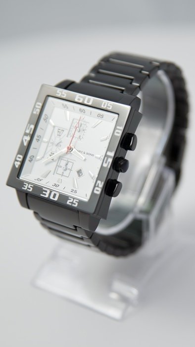 classical menâs wrist watch on stand