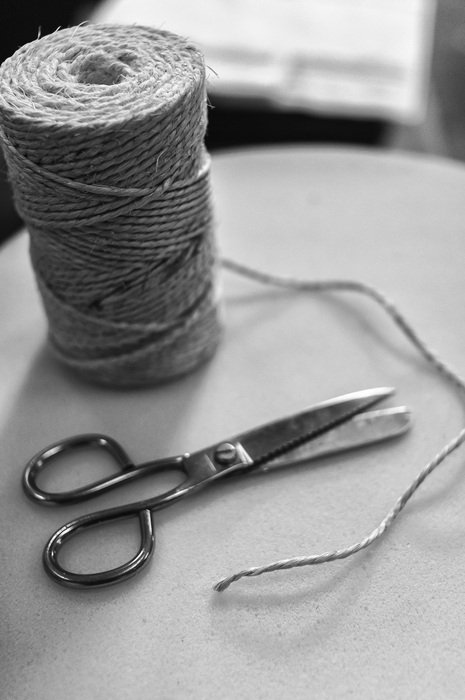 scissors and twine on the table